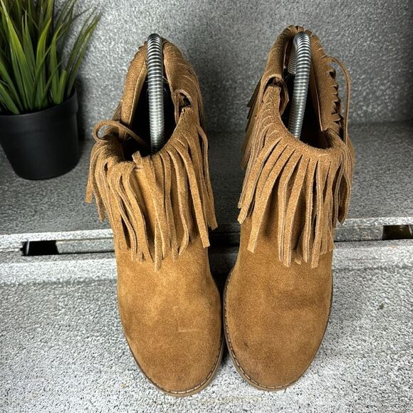 Lucky Brand Leather Fringe Ankle Booties Wedge Boots Size 6.5 - Picture 3 of 8